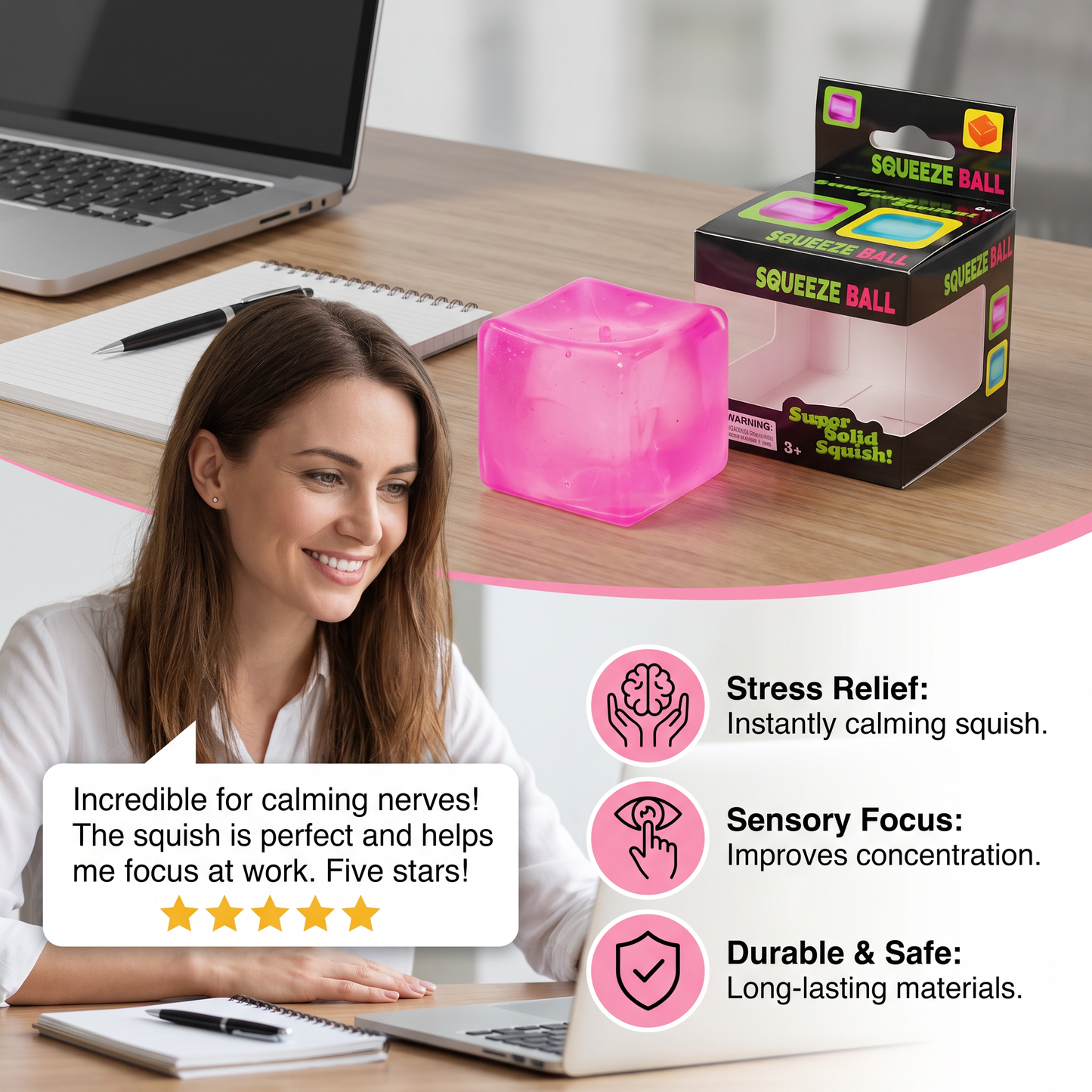 Cube Squishy Stress Ball – Soft Gel Sensory Fidget Toy