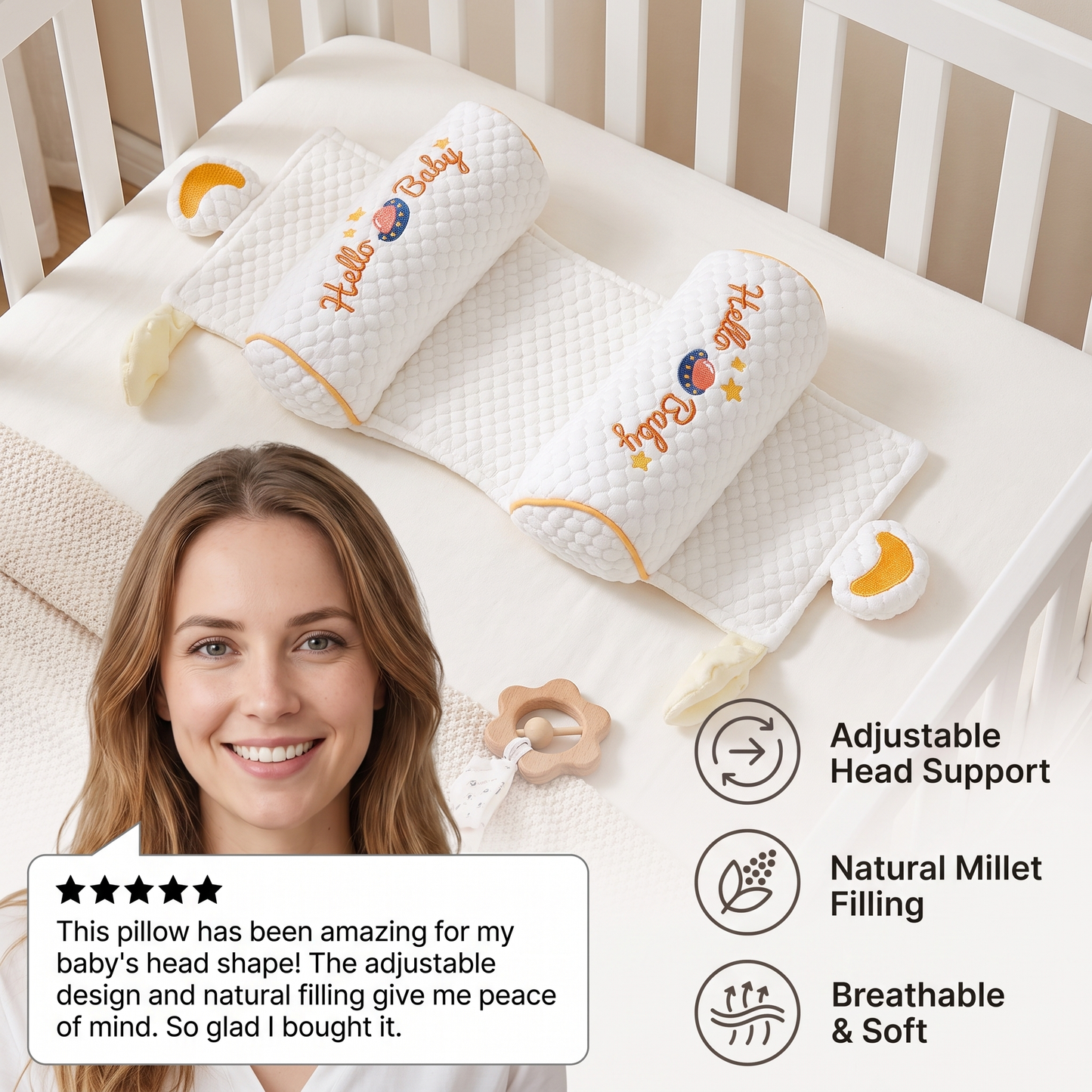 Adjustable Baby Head Shaping Pillow with Millet Filling