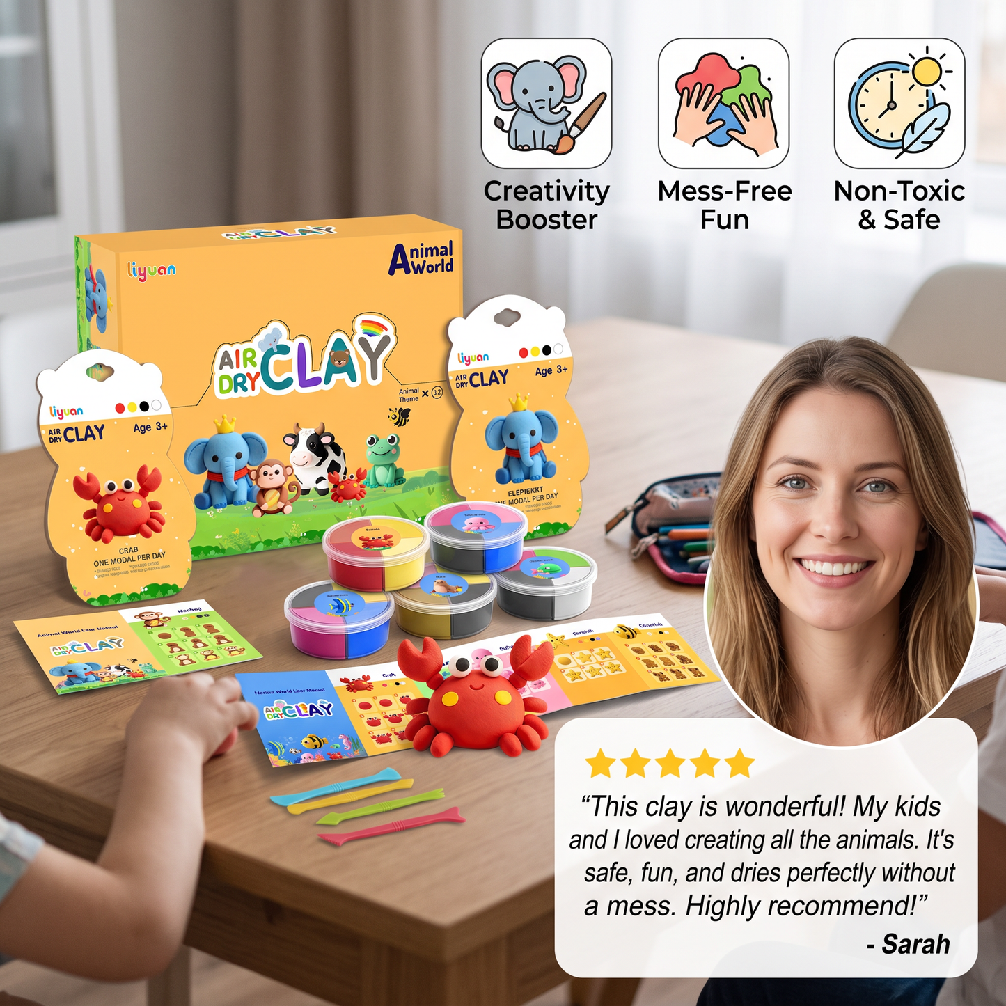 12-Piece Air Dry Clay Animal Craft Kit for Kids