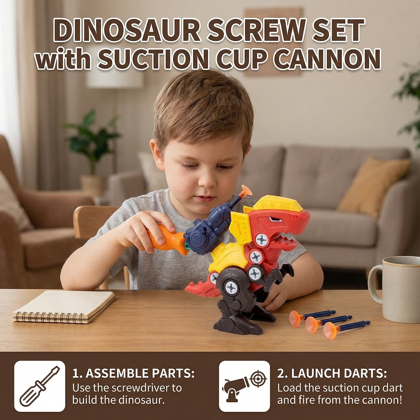 Dinosaur Screw Set with Suction Cup Cannon