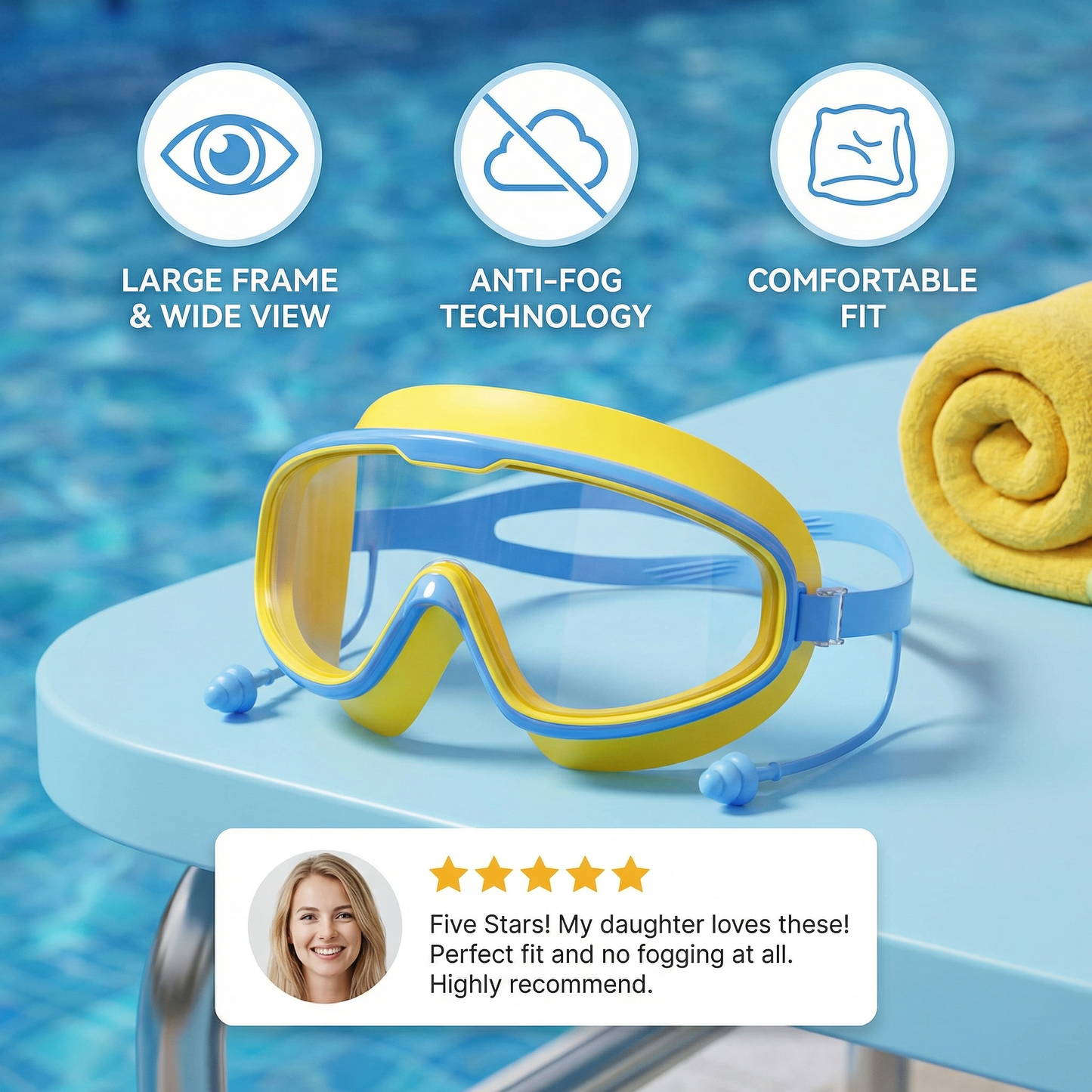Kids Swimming goggles with large frames and anti-fog system