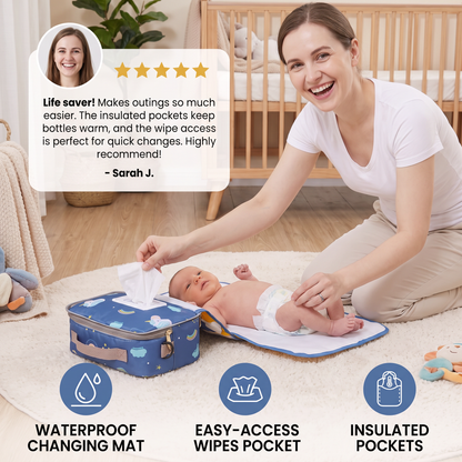 3in1 Stroller Organizer Bag – Waterproof Diaper Caddy with Insulated Pockets