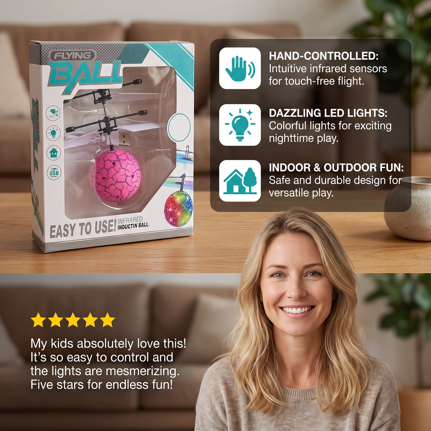 Hand-Controlled Flying LED Ball Drone for Kids