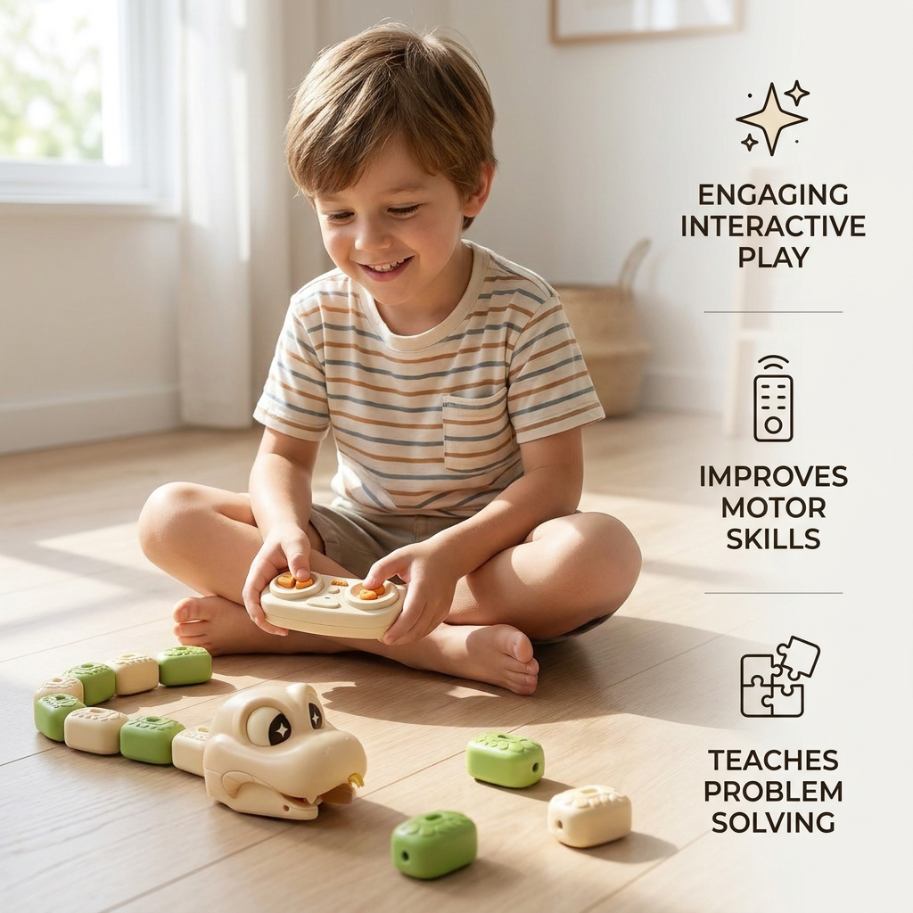 Interactive Growing RC Snake STEM Toy – Eats Blocks & Grows Longer