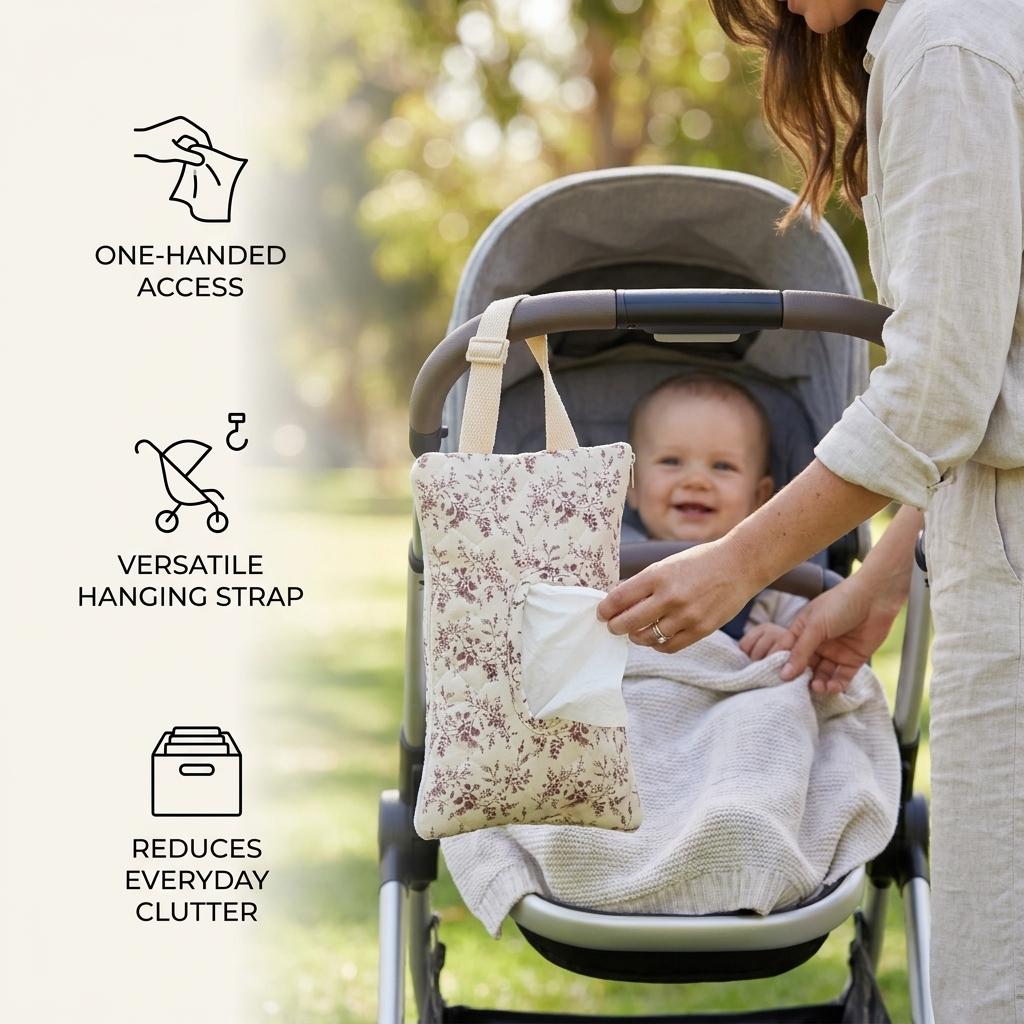 Hanging Tissue Holder for Strollers, Cribs & Cars