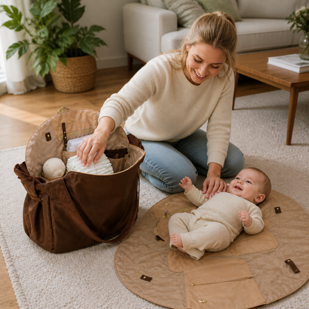 2-in-1 Folding Diaper Bag & Changing Mat – Lightweight & Spacious Travel Tote for Moms