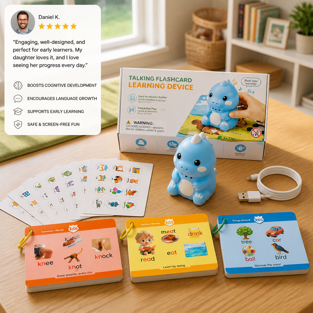 Interactive Dinosaur Talking Flash Cards & Stickers – Montessori Phonics & Sight Words Learning Set