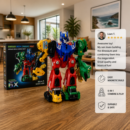 6-in-1 Magnetic Transforming Toy – Build 6 Vehicles, 3 Dinosaurs & 1 Robot
