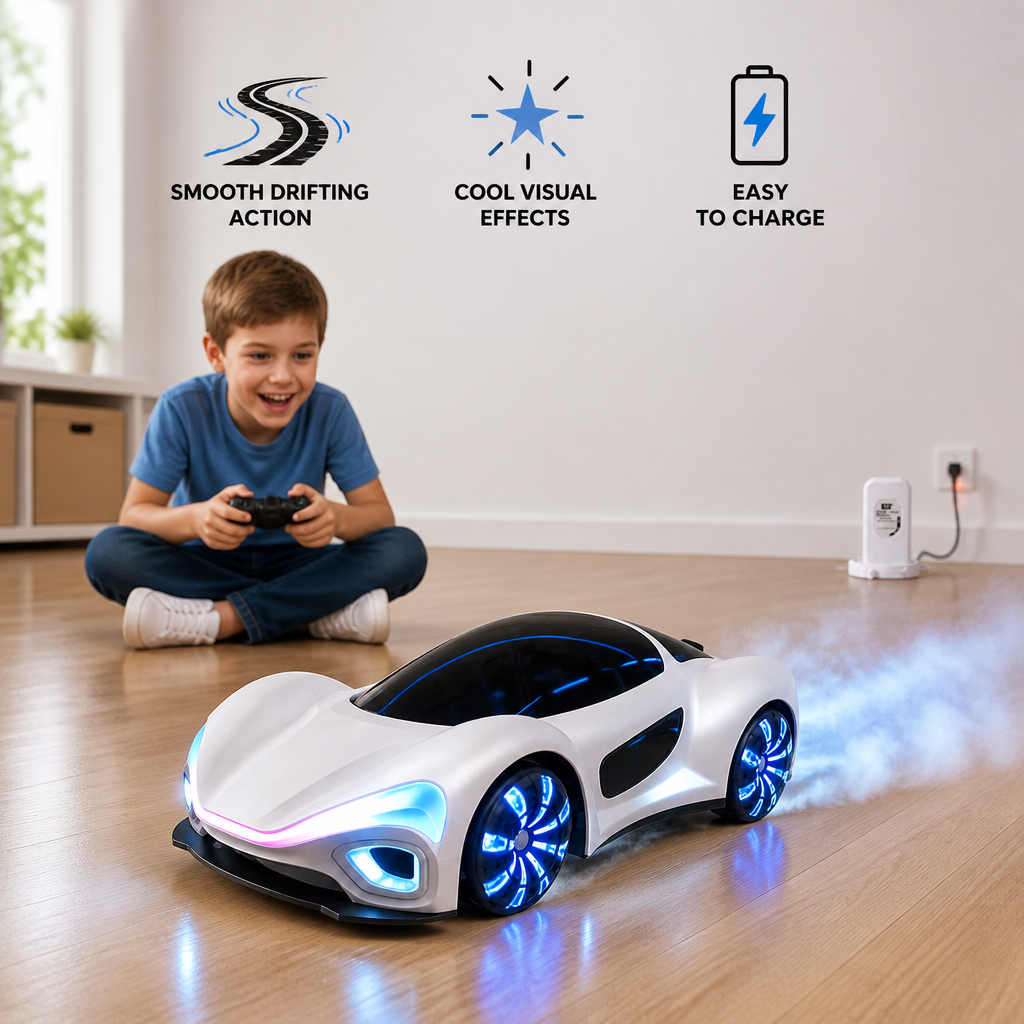 Light-Up RC Drift Car with Spray Effect & Charging Station