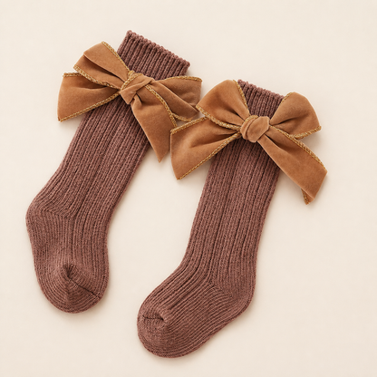 Baby Girls’ Christmas Knee-High Socks with Velvet Bows