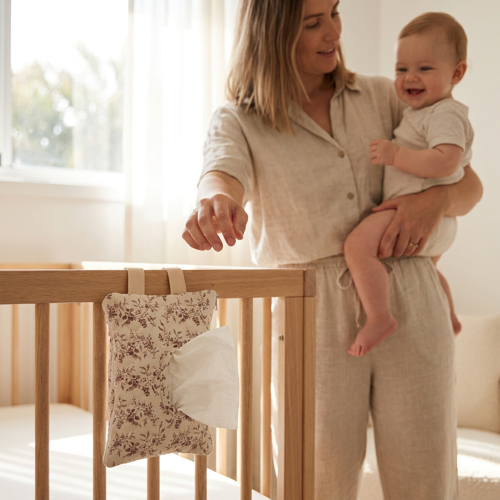 Hanging Tissue Holder for Strollers, Cribs & Cars
