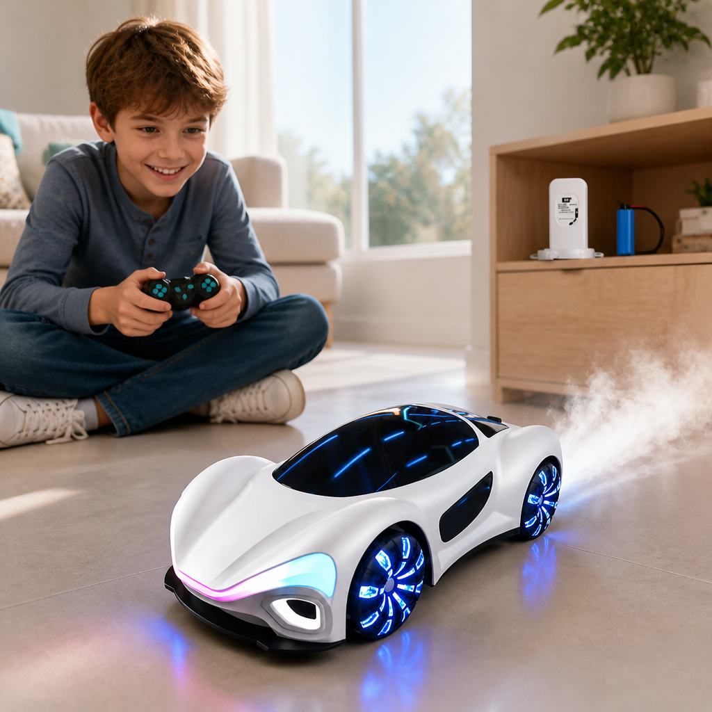 Light-Up RC Drift Car with Spray Effect & Charging Station