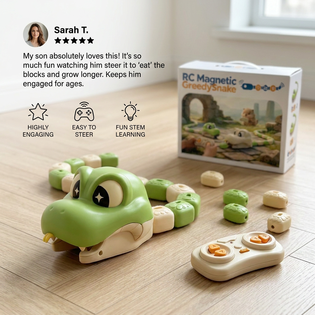 Interactive Growing RC Snake STEM Toy – Eats Blocks & Grows Longer