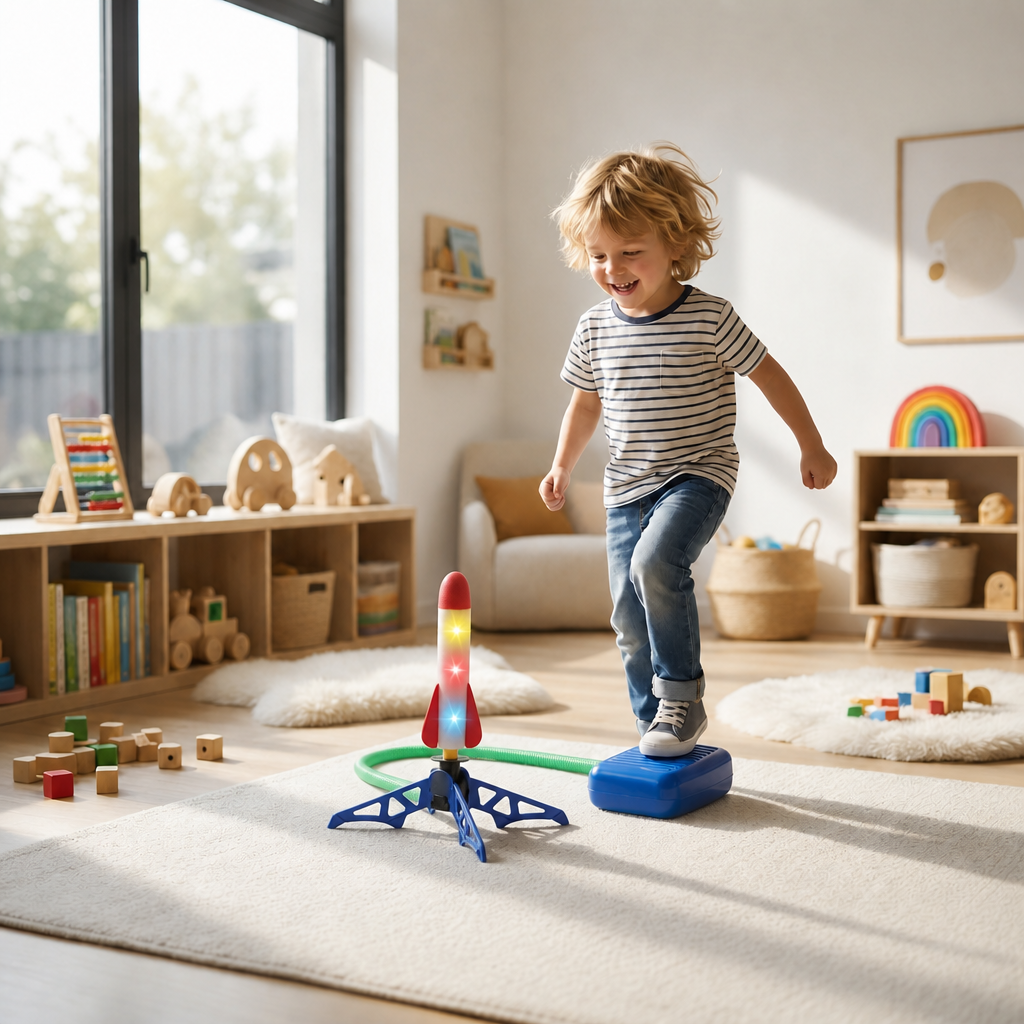 Safe & Soft Kids Rocket Launcher- Lightning Air-Powered Indoor Fun