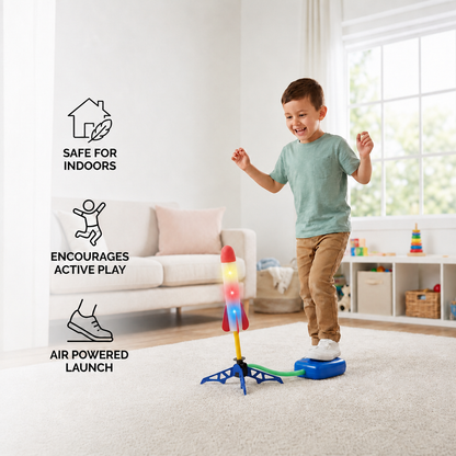 Safe & Soft Kids Rocket Launcher- Lightning Air-Powered Indoor Fun