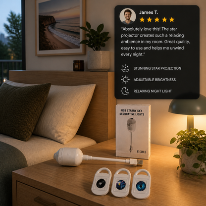 NightSky Dimmable USB Galaxy Projector with Stars & Aurora Effects