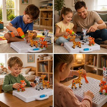 Safari Animal Building Block Set with Electric Toy Drill for Kids