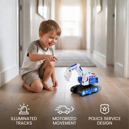 Transforming Police Robot Excavator Toy with Lights & Sounds