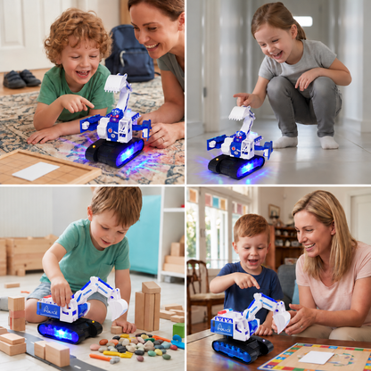 Transforming Police Robot Excavator Toy with Lights & Sounds