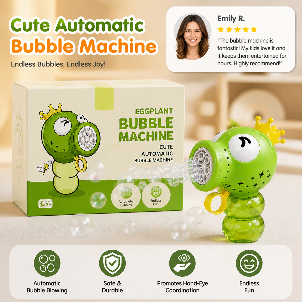 Cute Automatic Bubble Machine – Electric Bubble Blower for Kids