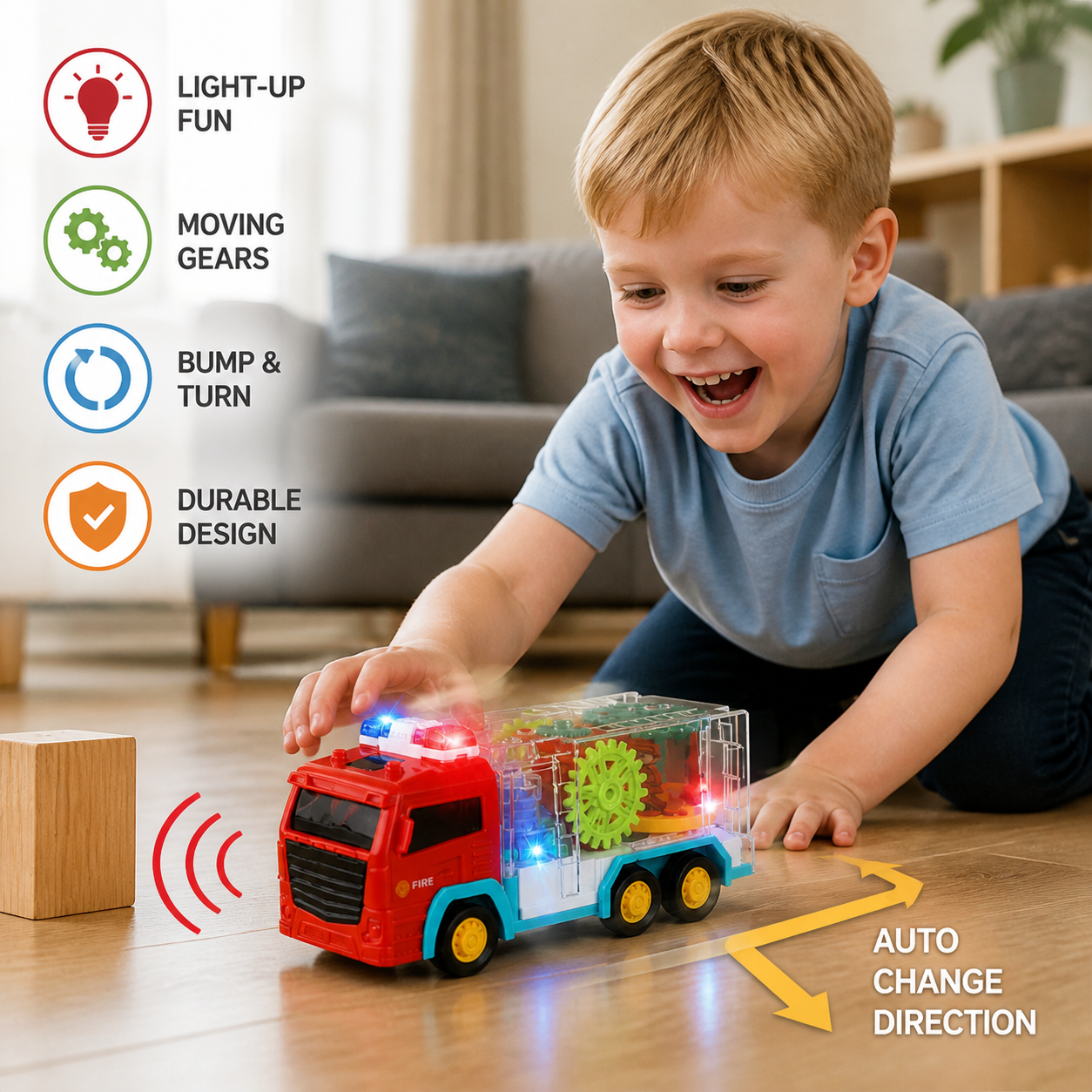 Interactive Gear Fire Truck Toy with Lights