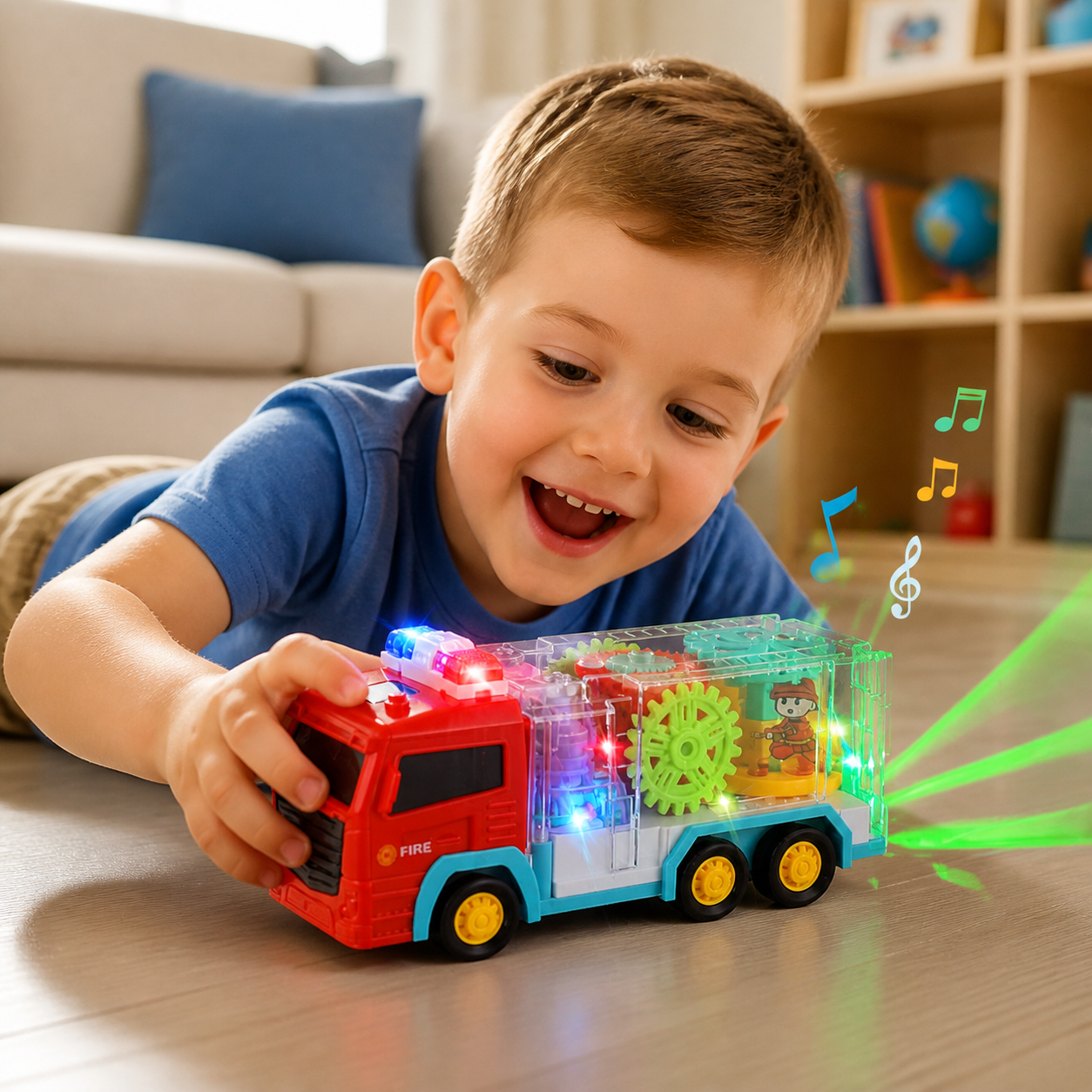 Interactive Gear Fire Truck Toy with Lights