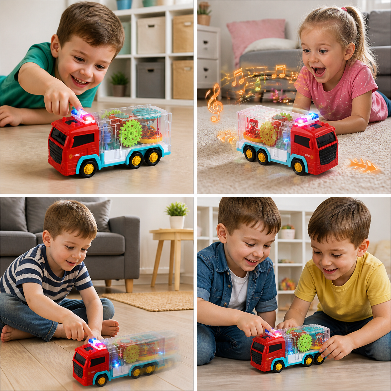 Interactive Gear Fire Truck Toy with Lights