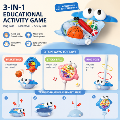 3-in-1 Educational Activity Game – Ring Toss, Basketball & Sticky Ball