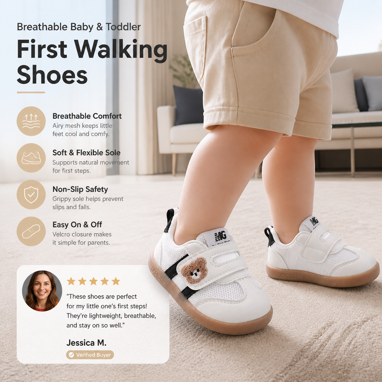 Breathable Baby & Toddler First Walking Shoes – Soft Sole & Non-Slip