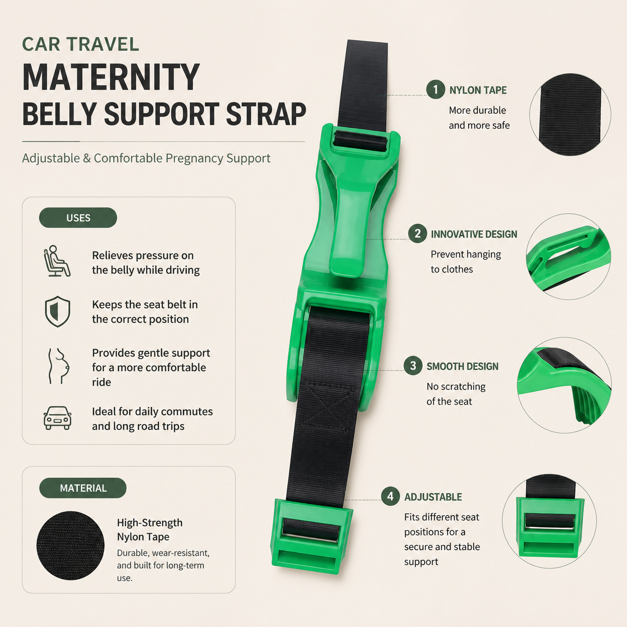 Car Travel Maternity Belly Support Strap – Adjustable & Comfortable Pregnancy Support