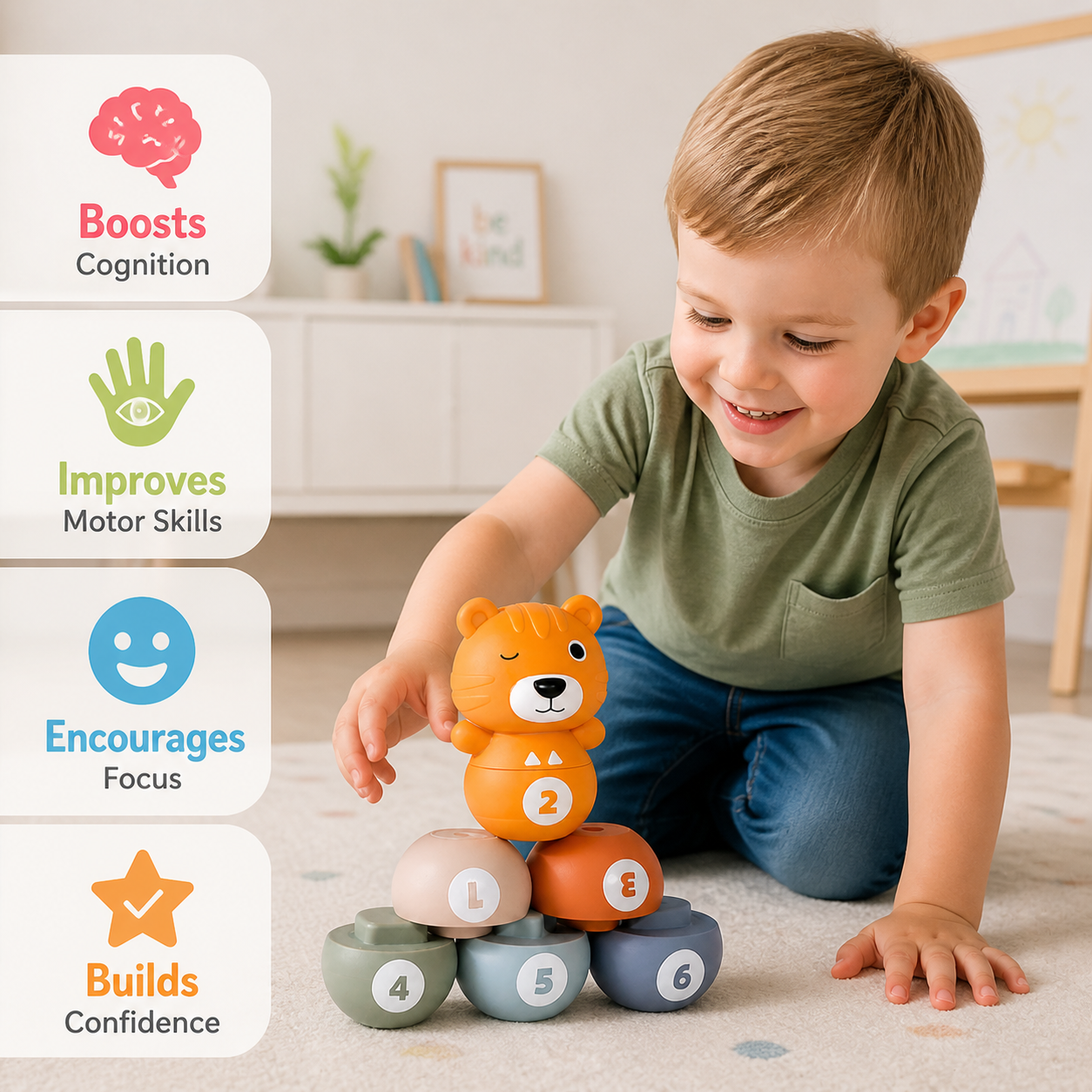 6-in-1 Soft Rubber Animal Bowling & Stacking Game – Montessori Learning Toy for Kids