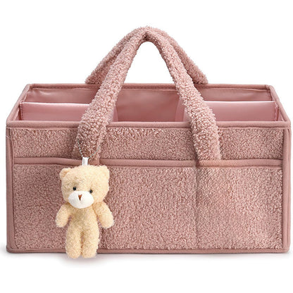 Plush Sherpa Baby Diaper Caddy – Storage Basket for Nursery & Changing Table