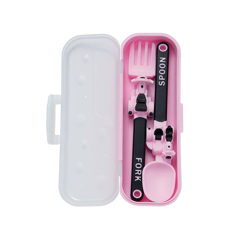 3-Piece Construction Vehicle Kids’ Utensil Set with Spoon, Fork & Travel Case