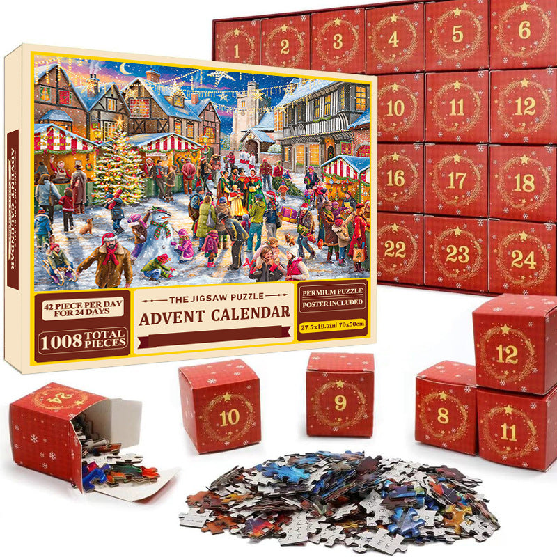 Christmas Jigsaw Puzzle Advent Calendar – 1008-Piece 24-Day Countdown Puzzle Set
