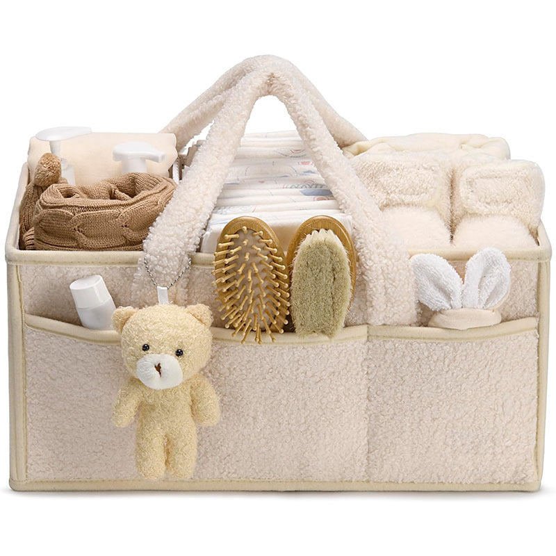 Plush Sherpa Baby Diaper Caddy – Storage Basket for Nursery & Changing Table