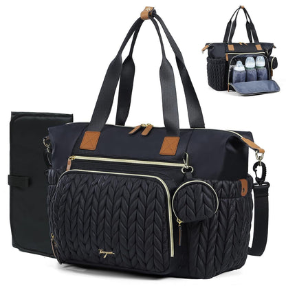 Lightweight Waterproof Diaper Tote Bag – Large Capacity with Changing Pad & Pacifier Case