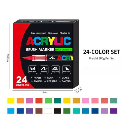 Dual-Tip Acrylic Paint Marker Set with Fine & Brush Tips