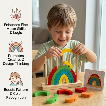 Montessori Wooden Rainbow Stacking & Matching Puzzle