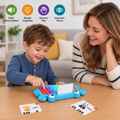 Interactive Talking Flash Card Learning Tablet with Pop-It Keyboard, Spelling & Phonics Games