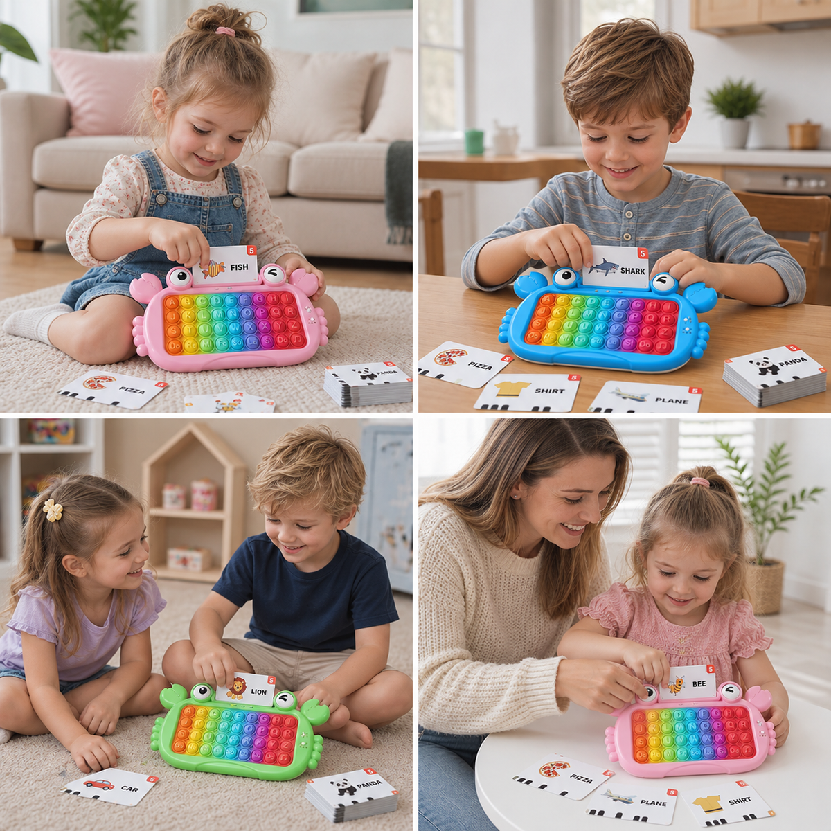 Interactive Talking Flash Card Learning Tablet with Pop-It Keyboard, Spelling & Phonics Games