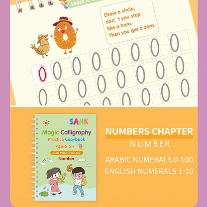 Magic Reusable Grooved Handwriting Practice Books with Disappearing Ink Pens