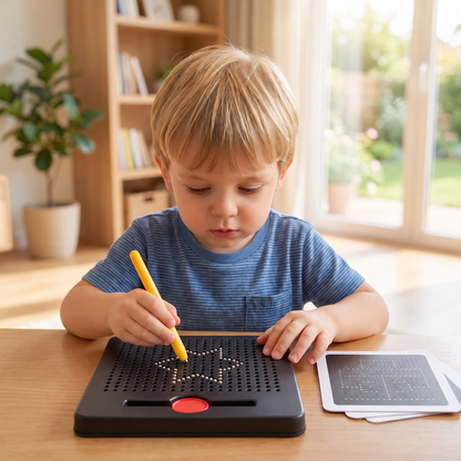 2-in-1 Magnetic Writing & Drawing Board with Snap-On Shape Tiles for Kids
