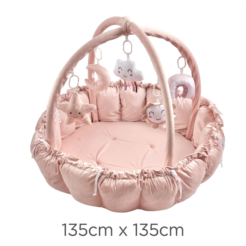 5-in-1 Plush Baby Play Gym, Activity Mat & Bed with Hanging Toys