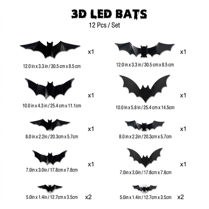 3D LED Halloween Bat Wall Decoration with Color-Changing Lights