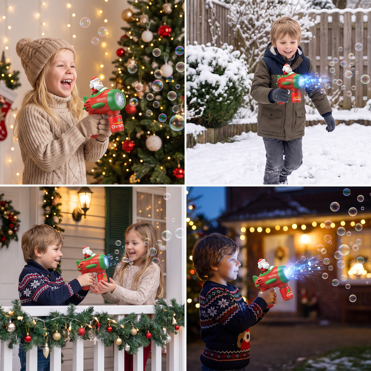 Electric Christmas Bubble Gun with Lights & Sounds for Kids