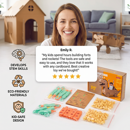 Safe 100-Piece STEM Cardboard Construction Kit with Tool Set for Kids