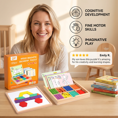 Wooden Magnetic Geometric Shape Puzzle for Kids