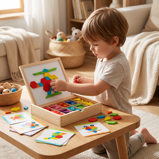 Wooden Magnetic Geometric Shape Puzzle for Kids