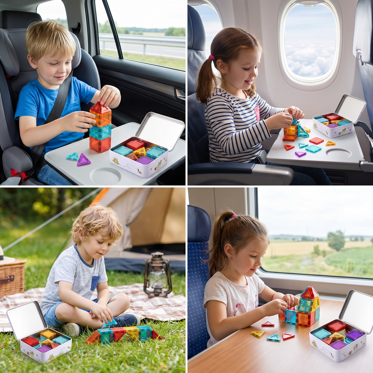 Safe Mini Magnetic Tiles Travel Set with Compact Storage Case