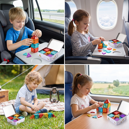 Safe Mini Magnetic Tiles Travel Set with Compact Storage Case